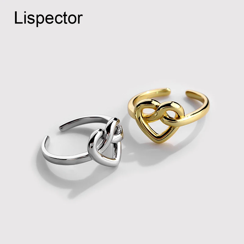 

Lispector 925 Sterling Silver Korean Knotted Love Heart Rings for Women Minimalist Simple Hollow Ring Female Jewelry Couple Gift