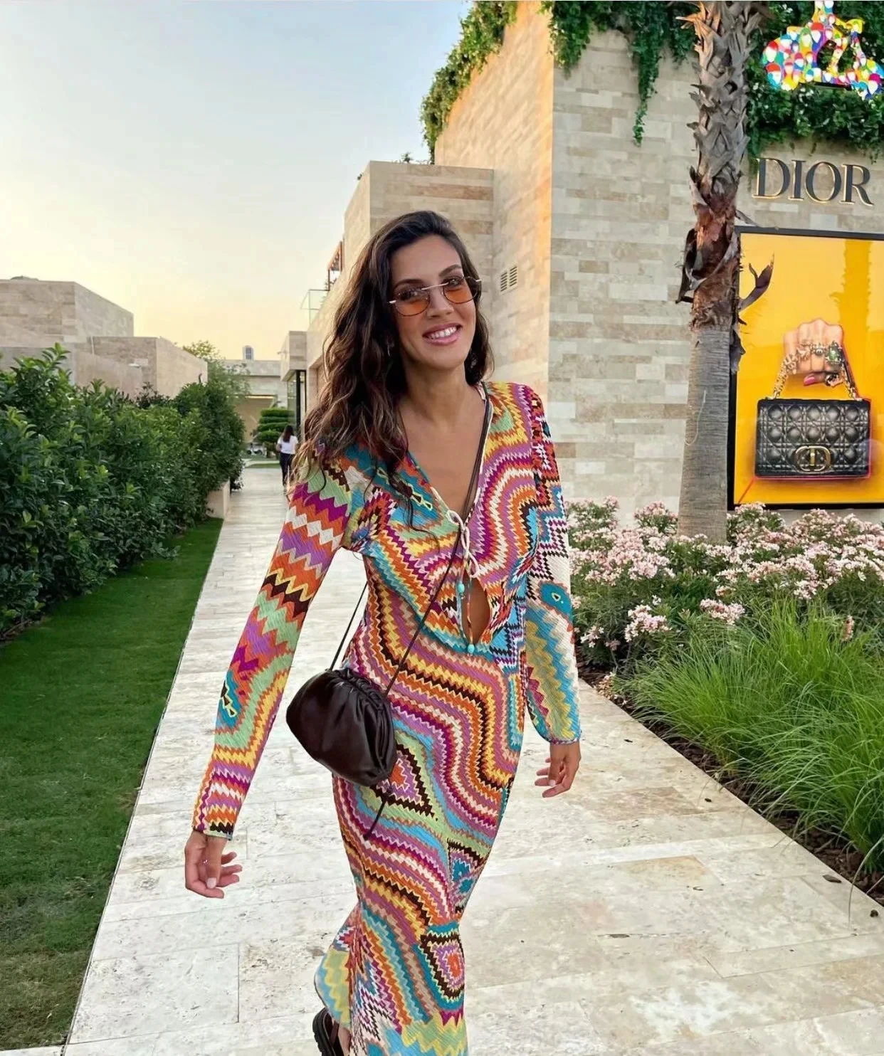 

Xikom 2021 летнее женское Y2K винтажное платье с V-образным вырезом и длинным рукавом с принтом в стиле бохо женские модные тонкие повседневные Дл...