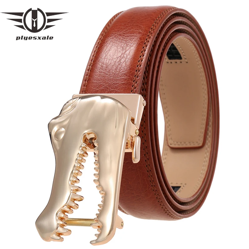 

Plyesxale Crocodile Automatic Buckle Men Belt 2022 New Arrival Mens Leather Belt Luxury Designer Brand Mens Belts Casual G952