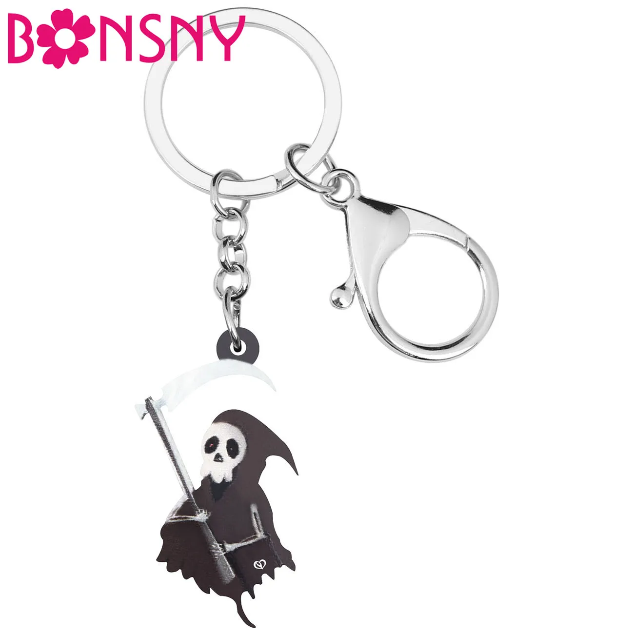 Bonsny акриловый Хэллоуин черный Grim Reaper брелки брючный браслет брелок ювелирные