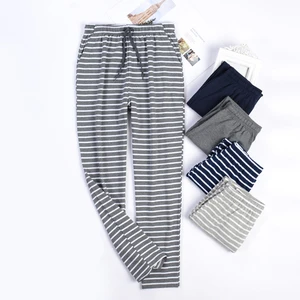 Хлопковые полосатые Для мужчин пижамные штаны для женщин Длинная Ночная Одежда Домашняя одежда пижамы подошвой размера плюс 4XL