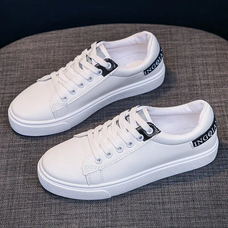 

Small White Shoes Female New Breathable Leisure Leather Thick Sole Board Shoe Colorful Lace-up Student Daily Platform Shoes