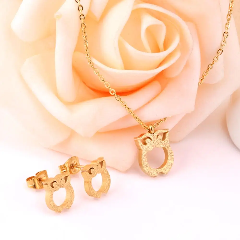 ASON сталь милый Золотой/Серебристая сова кулон ожерелье серьги наборы из
