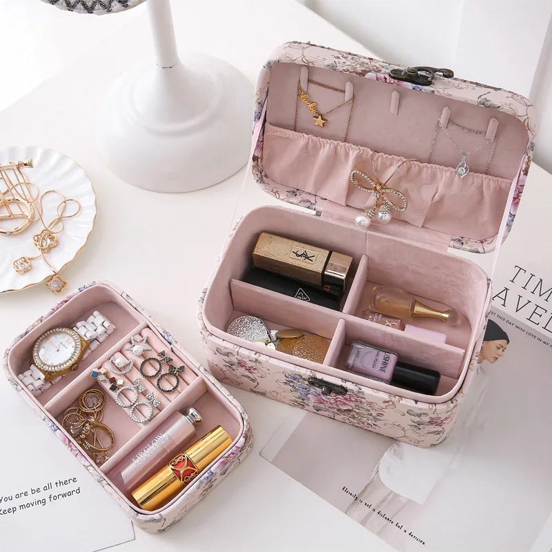 PU органайзер для макияжа Женская дорожная коробочка украшений серьги ожерелье