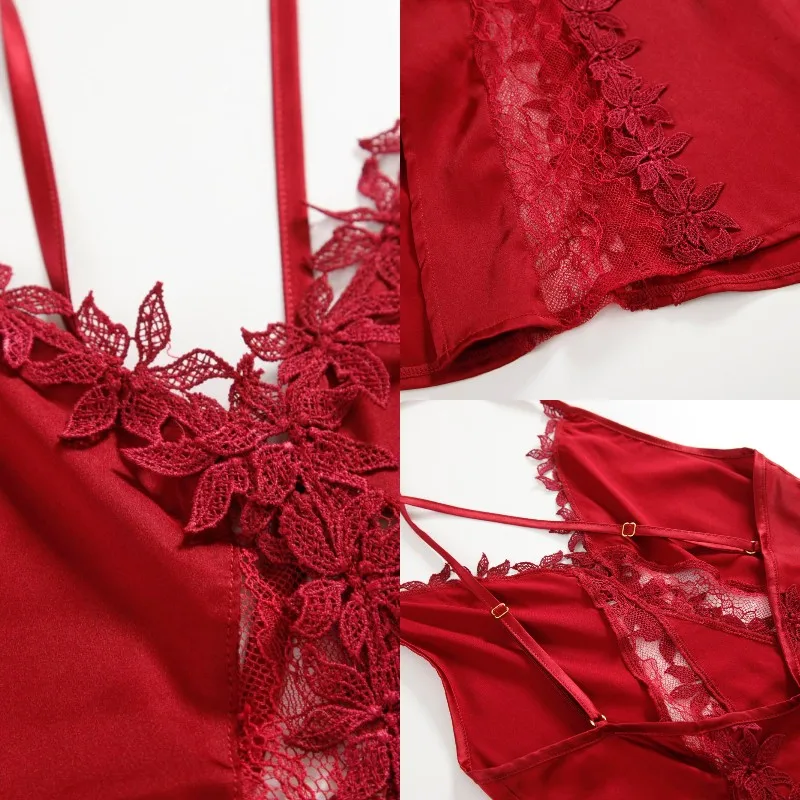 

Night Dress Women Sleepwear Sexy Flower Hollow French Style Suspender Nightdress White/red/black
