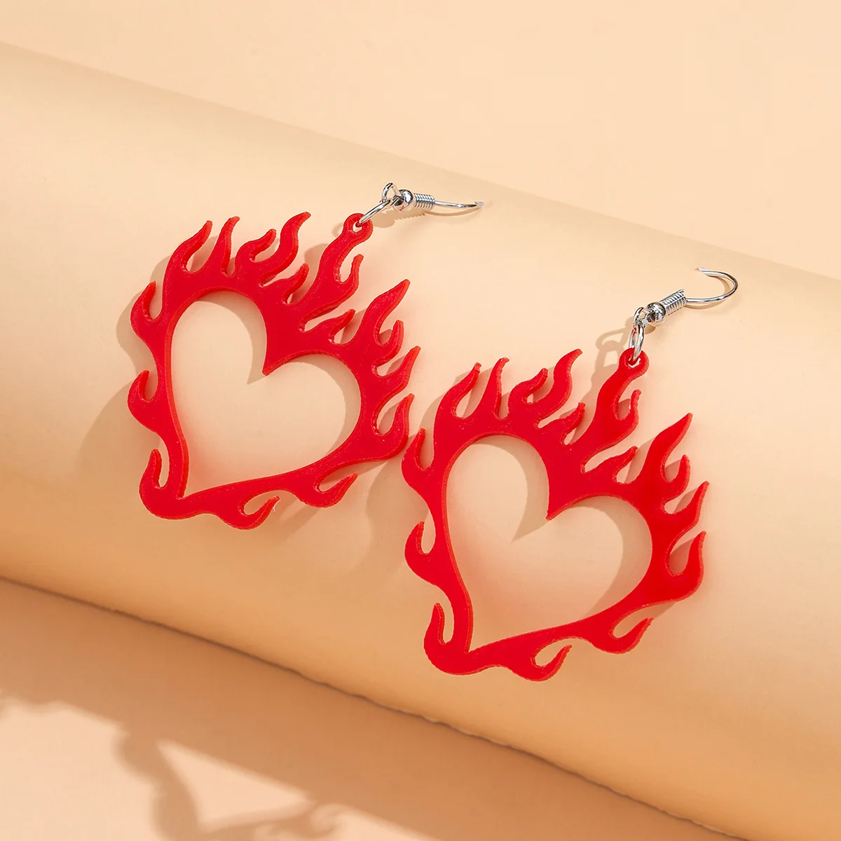 

2021 European and American Love Red Flame Large Earrings Acrylic Hollow Interesting Geometric Girl Pendant Jewelry Wholesale