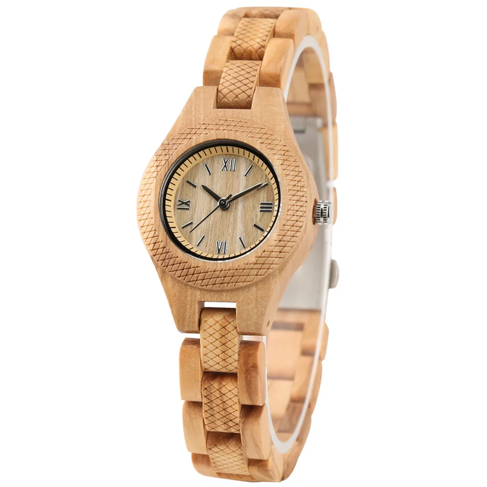 

REDFIRE Roman Numerals Display Small Dial Women's Wood Watches Full Wooden Lady Clock Quartz Movement Folding Clasp Female Watch
