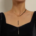 Простое ожерелье с подвеской, ожерелье Y-образное сердце, Черные Четки из бисера, многослойное ожерелье для женщин и девушек