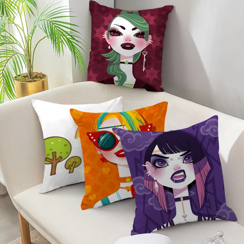 

Cartoon Girl Pillow Cases Cute Girl Print Pillow Covers For Living Room Bedroom Sofa Chair Cushion Cover Funda Cojin 45x45cm
