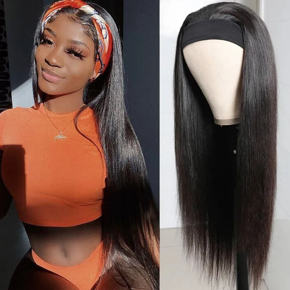 Парик с повязкой на голову парик из человеческих волос для черных женщин 150%