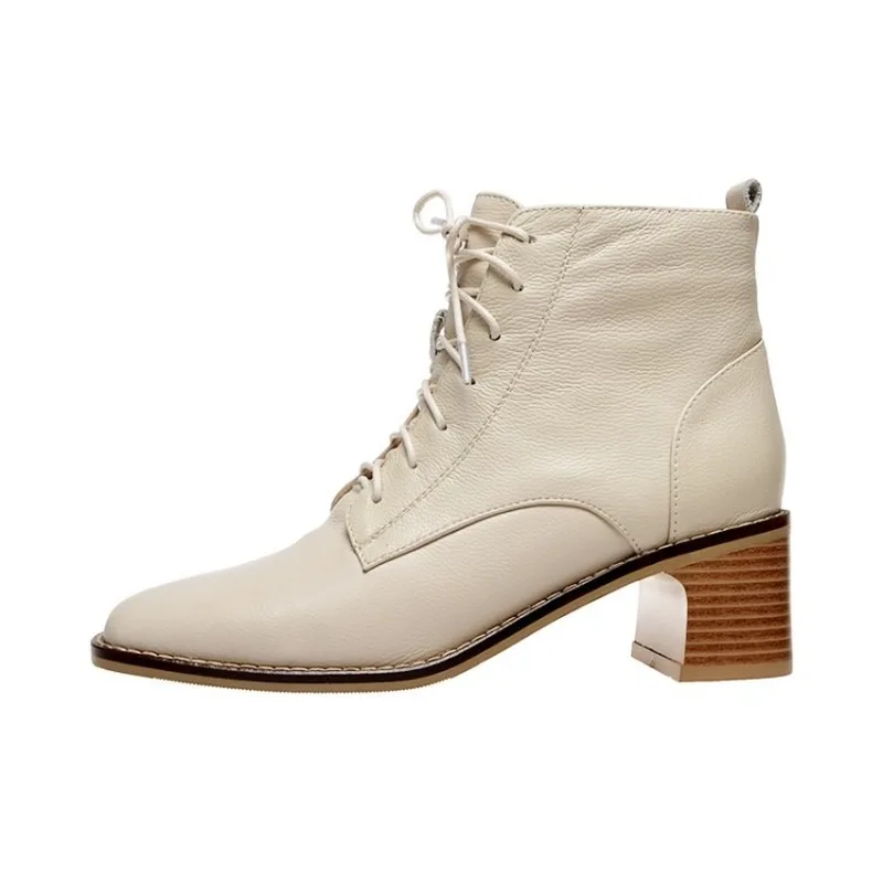 

2020 Autumn and Winter Leather All-match Martin Boots Women's High-heeled Non-slip Thick-heeled Short Single Boots