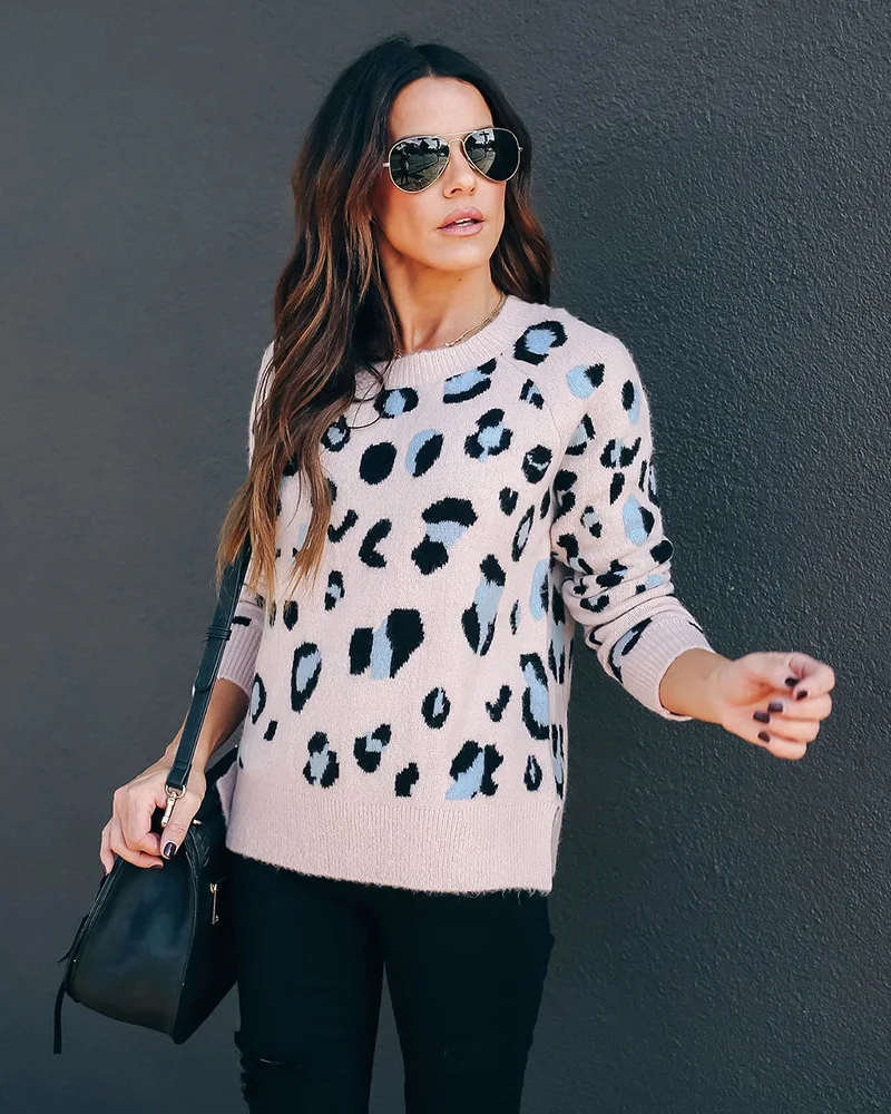 Fitshinling Leopard Women's Knitwear Sweater Casual Holiday Slim Pull Korean Long Sleeve Autumn Winter Sweaters Pullovers 2020 | Женская