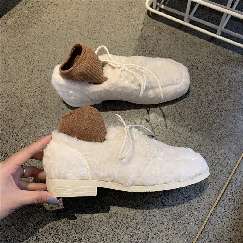 

Shoes Woman Flats Loafers Fur Casual Female Sneakers Slip-on Round Toe Soft Shallow Mouth Modis Dress Moccasin Comfortable Slip