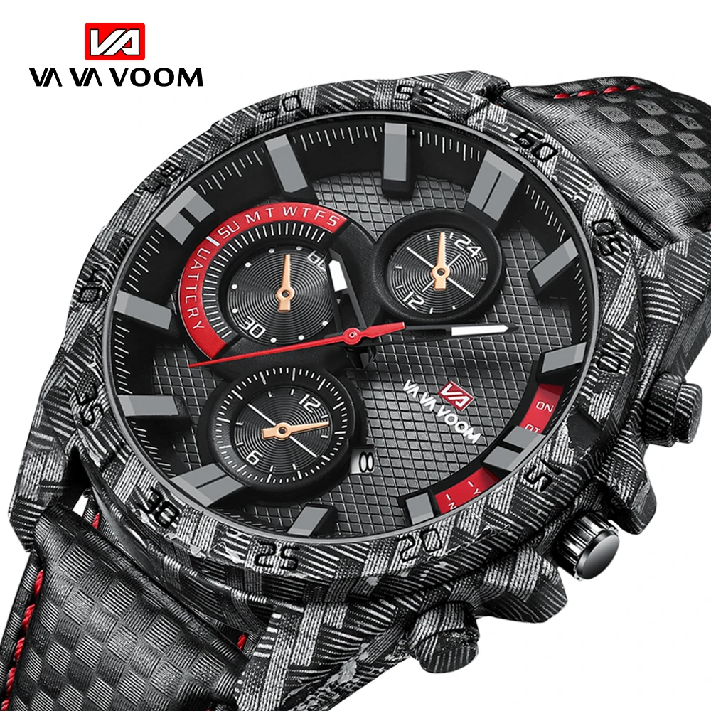 

VAVA VOOM Top Brand Luxury Fashion New Leather Strap Quartz Men Watches Casual Date Business Man Wristwatches Homme Montre Clock