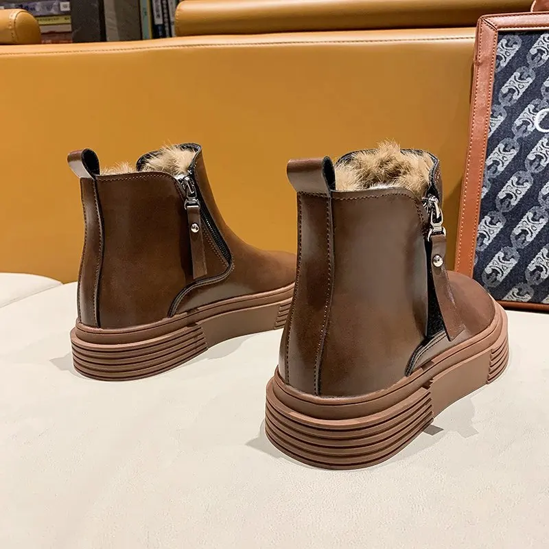 

2020 Women Ankle Boots autumn winter Platform Chunky Heel Boots women Chelsea martin Boots Female Black leather Shoes Woman