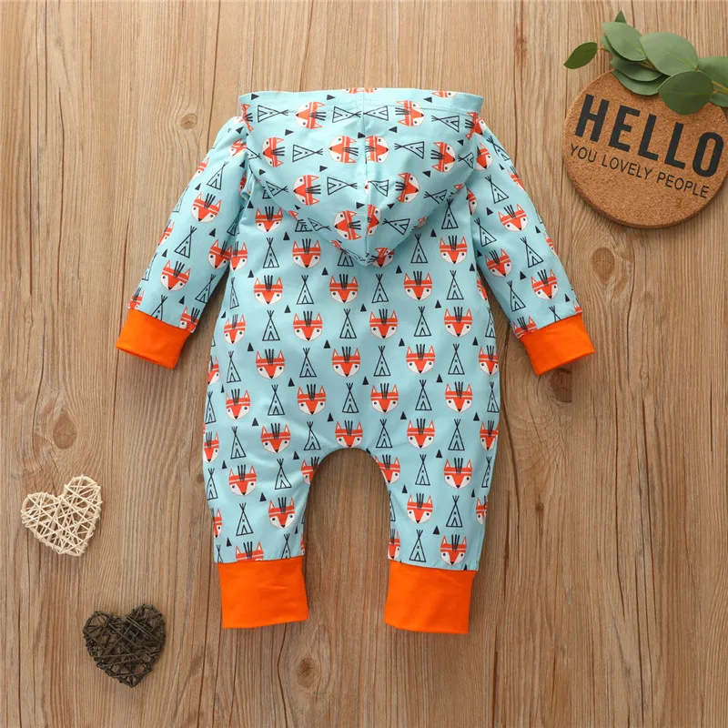 

Baby Girls Boys Pumpkin Fox Pattern Printed Long Sleeve Hooded Jumpsuit 0-12M Newborn Infant Spring Autumn Casual Cotton Romper