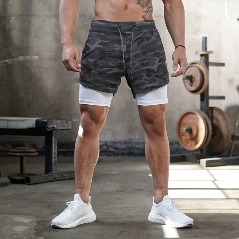 

Double-Layer Camouflage Jogging Shorts Men's Combo Shorts Gym Fitness Built-In Pocket Quick-Drying Beach Pants Men's Sports Pant