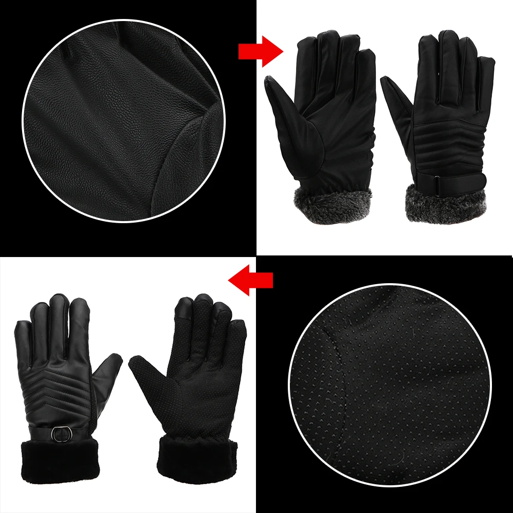 

Motorcycle Men's Windproof Gloves Anti Slip Leather Winter Mittens Full Finger Warm Touch Screen Soft Gloves Bike Cycling Mitten