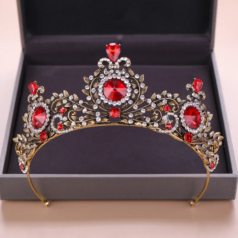 Style B Red Барокко Винтаж золото фиолетовый кристалл сердце свадебные диадемы Короны из горного хрусталя Театрализованное диадема, Корона ободок для волос Свадебные аксессуары для волос - Окраска металла: Style B Red
