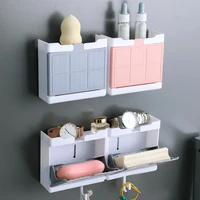 creative bathroom wall hanging double compartment soap box multifunctional clamshell soap drain storage rack
