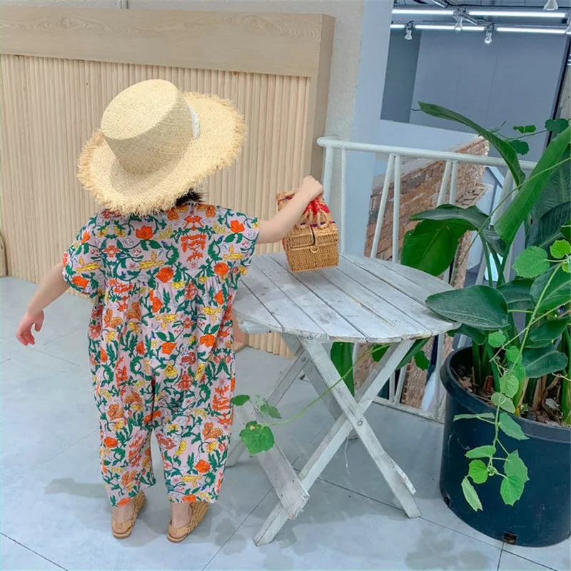 LILIGIRL/Модный комбинезон с цветочным принтом для девочек Комплекты летней одежды