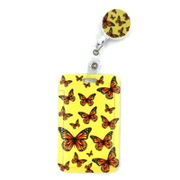 yellow monarch butterfly cartoon cute credit card holder lanyard women men kid student retractable badge reel id name bus clips