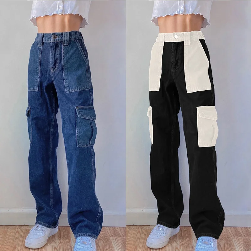 

Patchwork Straight Wide Leg Women Jeans Stretchy High Waist Baggy Mom Denim Pants Boyfriend Streetwear baggy jeans
