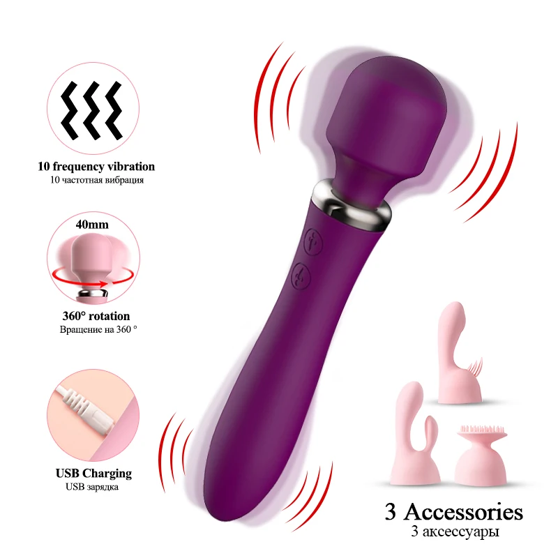 

AV Magic Wand Dildo Vibrator G-Spot Multi Speed 3 Attachments Double Vibration Clitoris Vaginal Stimulate Massager Wand Sex Toys