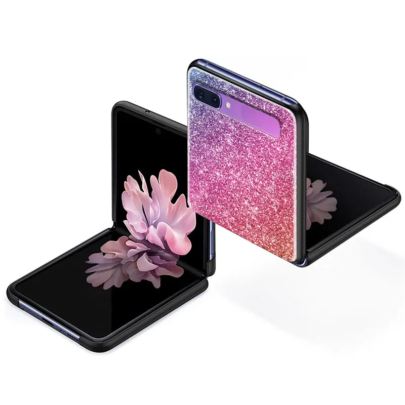 

Phone Case for Samsung Galaxy Z Flip 5G Black Hard Fold Anti Fall Capas Matte Casos Mobile Cover Sac Glitter Bling Powder