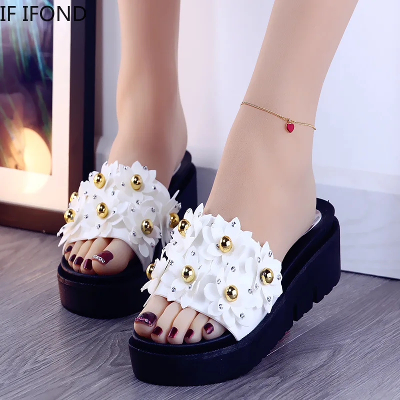 

IF IFOND Fashion Thick Wedges Women Shoes Home Floor Non-slip Slippers Bathroom Flip Flops Women Beach Sandals Zapatillas Mujer