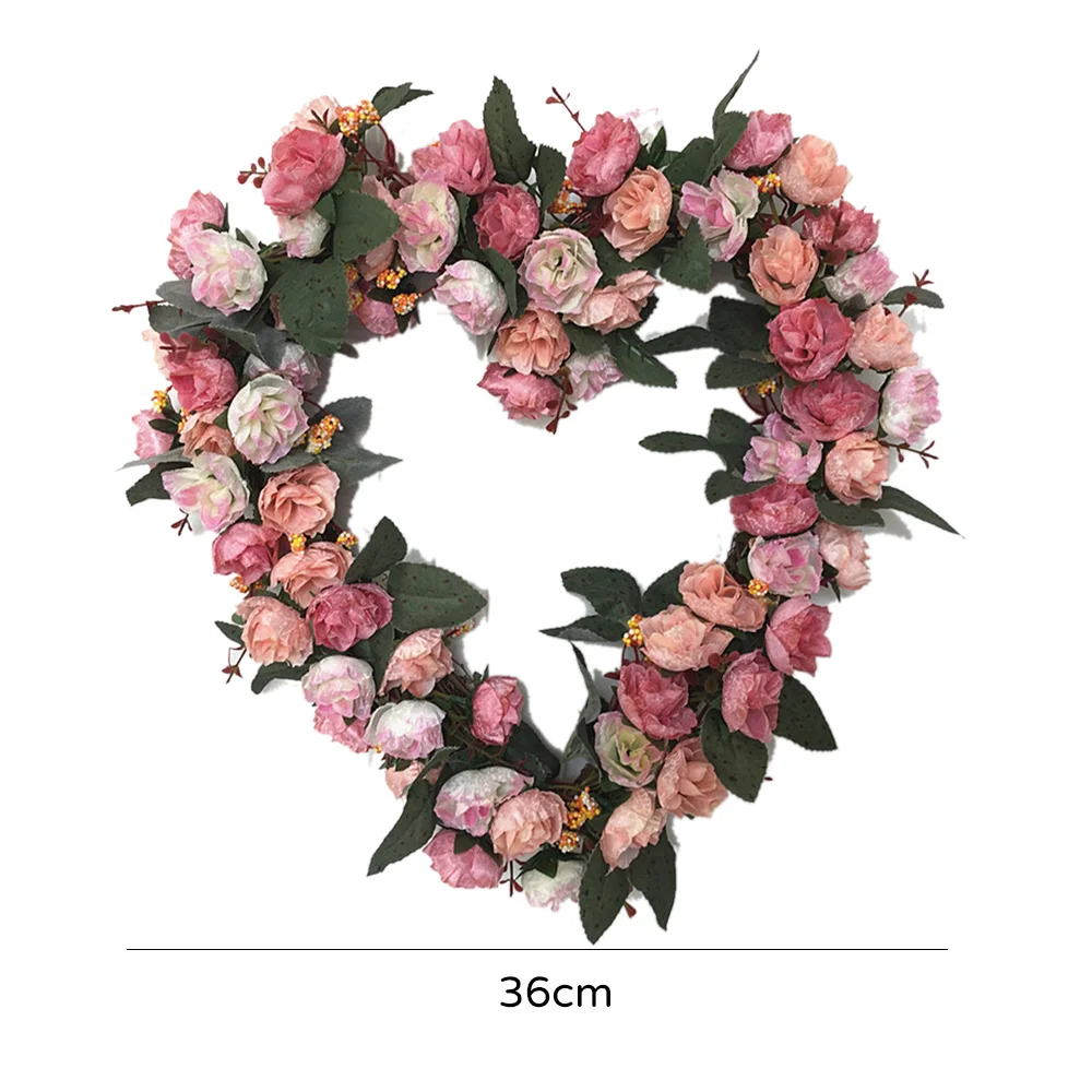 

European-style Simulation Rose Flower Heart-shaped Wreath Wedding Room Wreath Road Guide Decoration Home Artificial Flowers