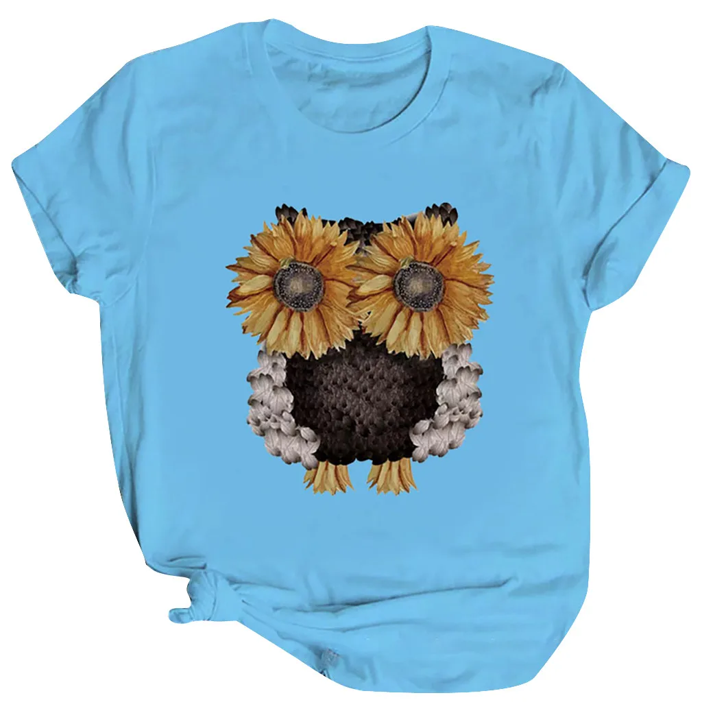 2020 Сова эстетическое с принтом в виде подсолнухов Футболка женская Повседневная