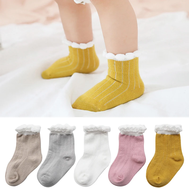 5 Pairs cotton newborn baby socks autumn winter bubble mouth loose bones combed children |