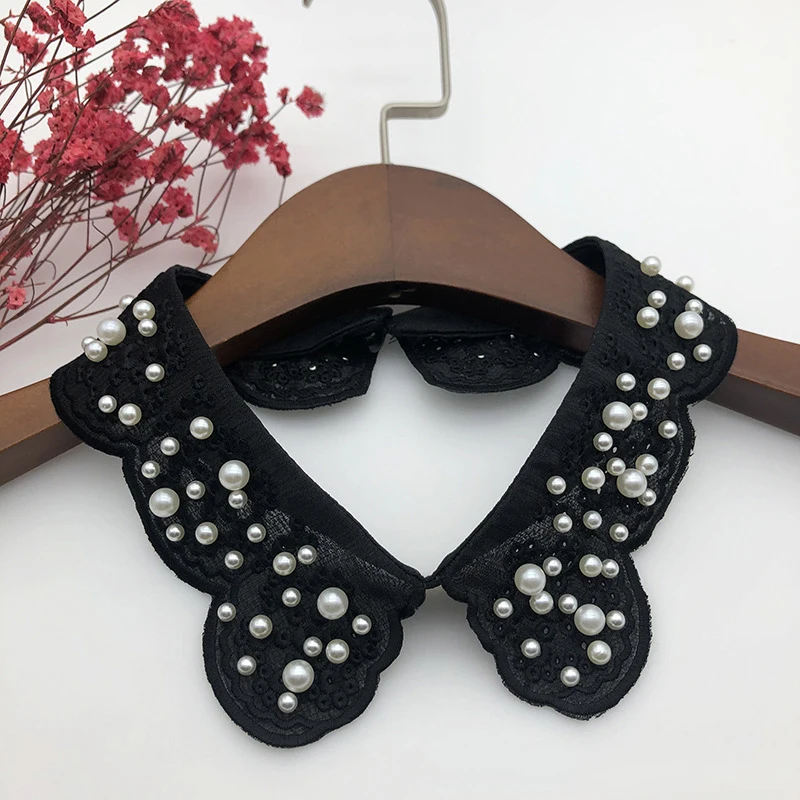 

Women Fake Collar Handmade Beads Detachable Solid Color Shirt False Collar Blouse Clothes Neckwear Decorative