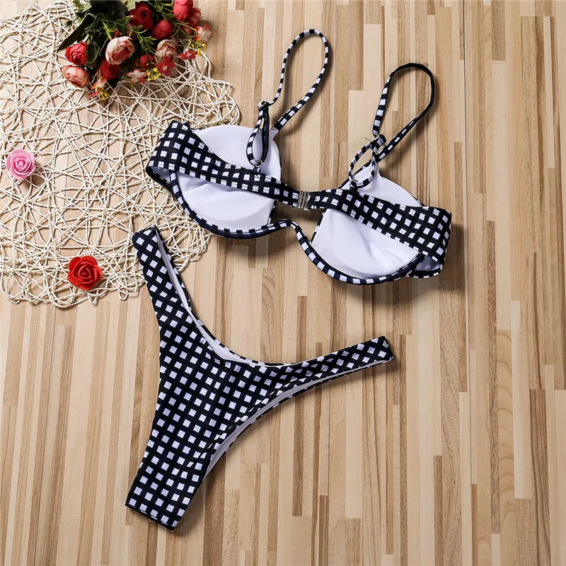 Женский купальник-бикини с леопардовым принтом и чашками пуш-ап | Женская одежда