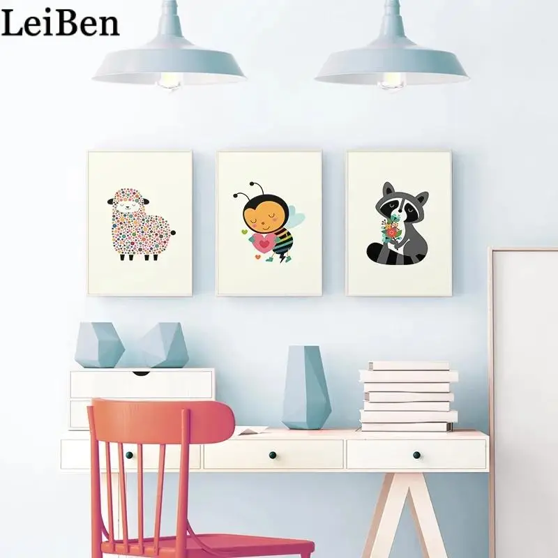 Милый Постер с животными и принт мультяшный минималистичный пузырь овечка пчела