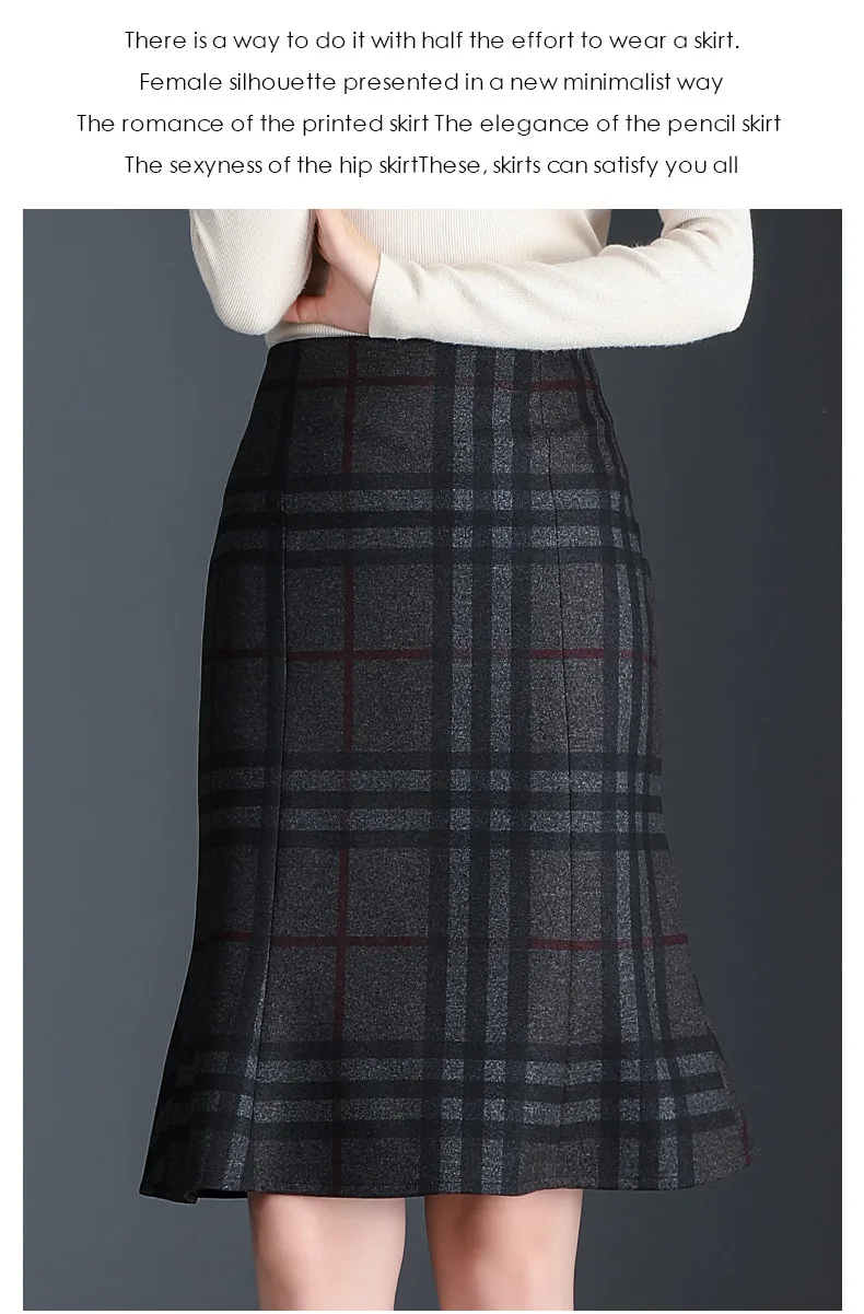 New Fall Winter Knit Skirt Women Gray Lattice High Waist Ruffle Mermaid Skirt S-3XL Plus Size Pencil Skirt Female