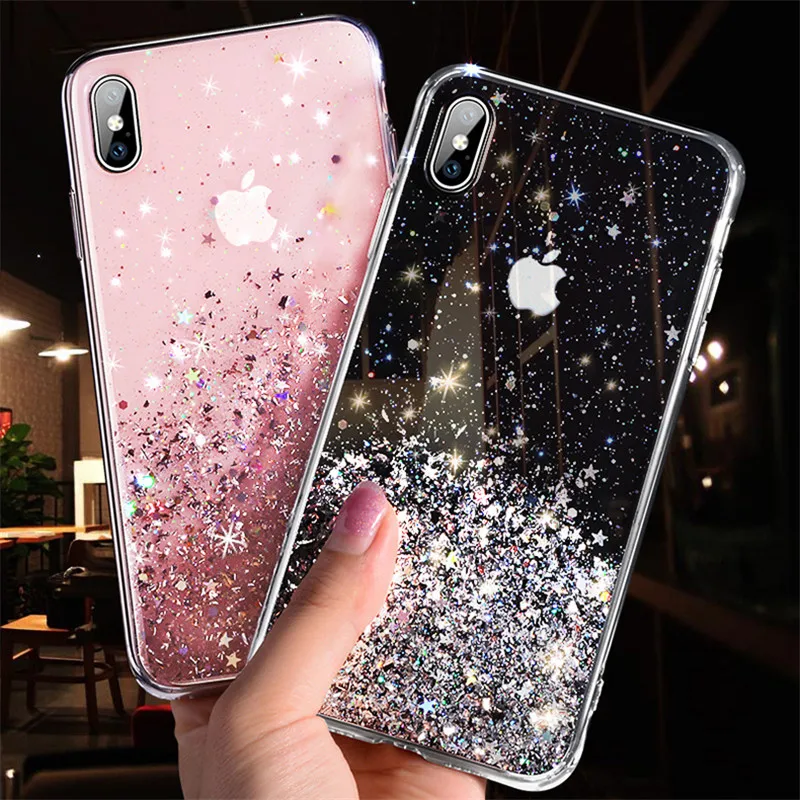 

Soft Silicon Transparent Bling Glitter Phone Case For iPhone 12 Mini 11Pro MAX X XS Max XR 7 8 6 6s Plus SE2020 Phone Cover Capa