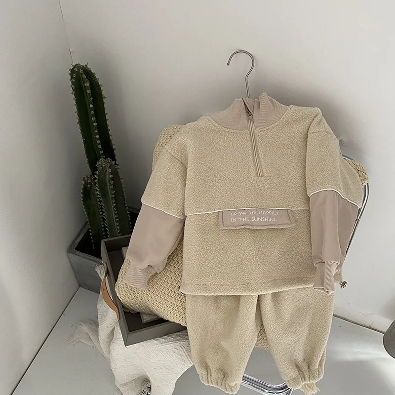 

Children's Clothing Set 2020 Spring Autumn Boy Sports Suit Baby Kindergarten Clothes Korean Baby Girl Lamb Velvet Sweathirt Suit