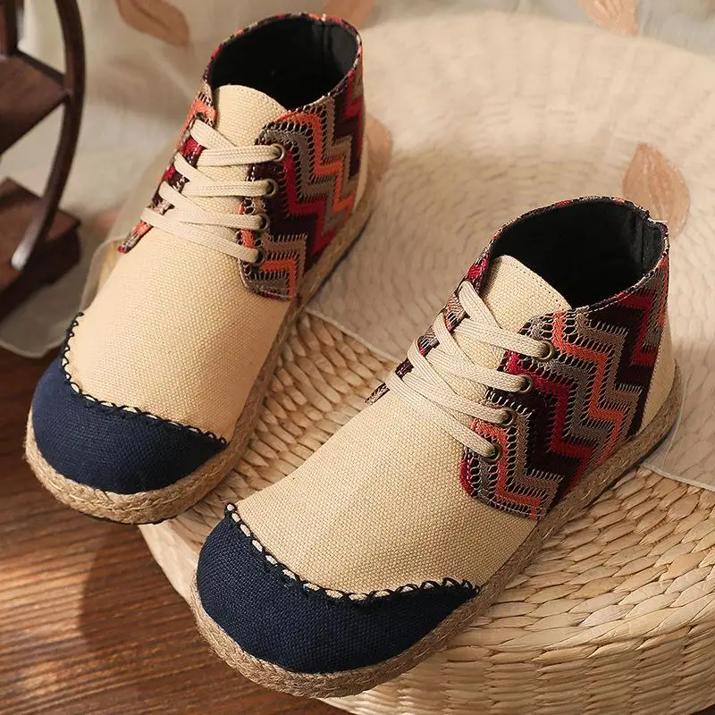 Женские парусиновые туфли на шнуровке с круглым носком | Обувь