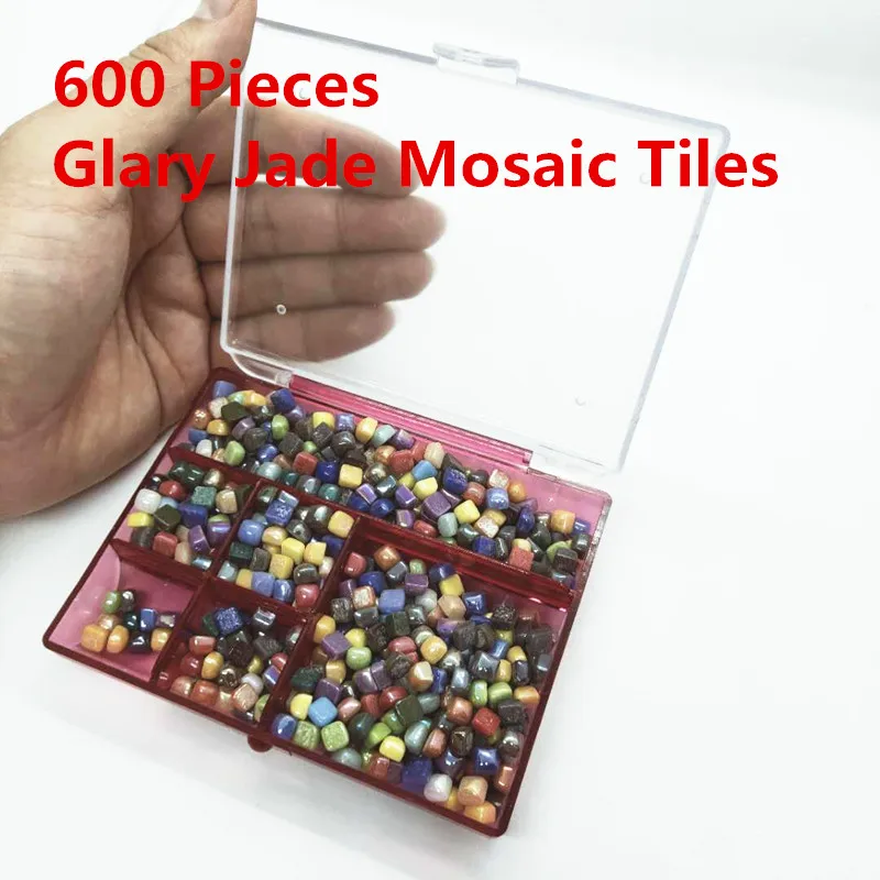 600 шт., мозаичная плитка Glary Jade, сделай сам, мозаичные камни, смешанные цвета, квадратные материалы для детей/детей, 0,58*0,58*0,4 см