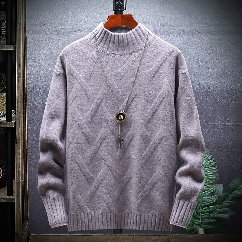 Зимний мужской Корейский Осенний Повседневный тонкий вязаный свитер с длинным