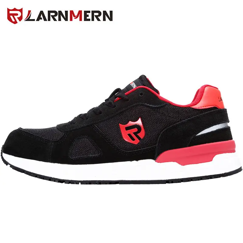 L9096-BALCK LARNMERN/Мужская Рабочая защитная обувь со стальным носком; строительные кроссовки; дышащая легкая противоскользящая Антистатическая нескользящая обувь - Цвет: L9096-BALCK