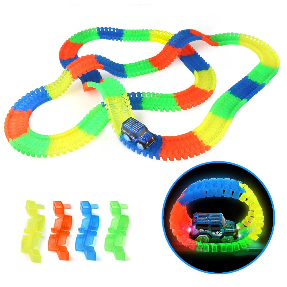 

Glowing in the Dark Race Car Track LED Flashing Car Model DIY Assembly Tracking Rail Flexible Railway Toy Vehicles For Kids )