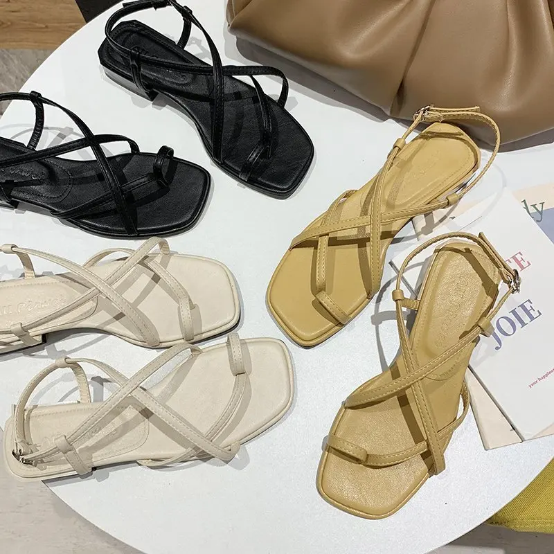 

Clear Heels Med Beige Heeled Sandals Comfort Shoes for Women Anti-Skid Cross Flip Flops Platform 2021 Summer All-Match Medium Bl
