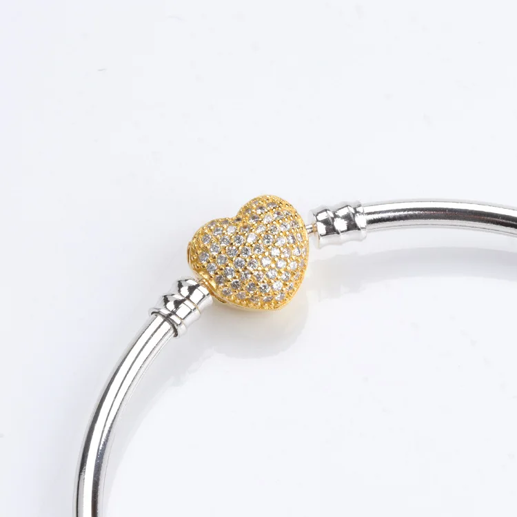 

S925 Sterling Silver Water Droplet Clear Crystal Charm Heart-shaped Buckle Bracelet Full Of Diamond Love Diy Versatile Bracelet
