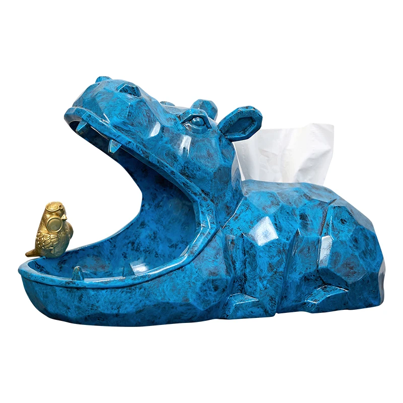 Hippopotamus ящик для хранения, украшения, Геометрическая скульптура животного, коробка для салфеток из полимера, домашний вход, журнальный столик, украшения R2464