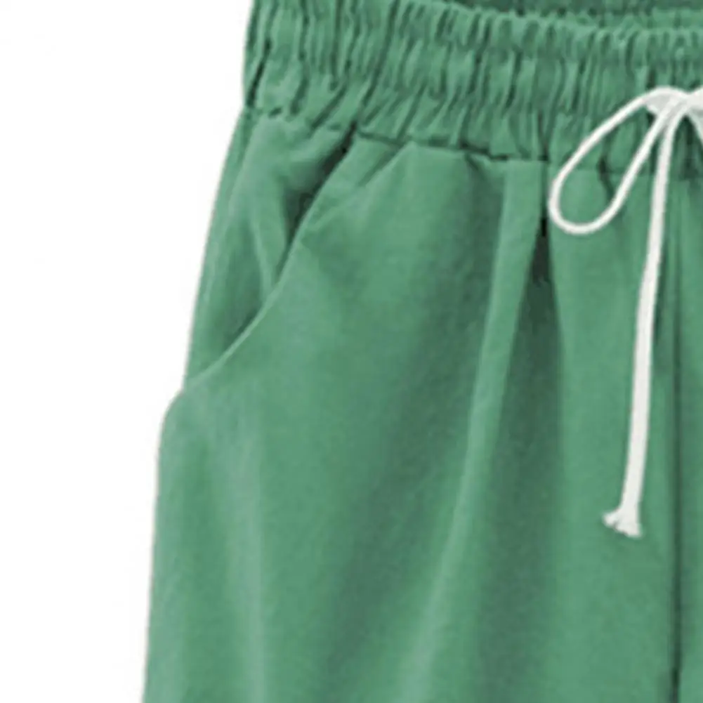 

Summer Women Casual Drawstring Elastic Shorts Ladies Leisure Shorts Drawstring Pockets Solid Color Minimalist Shorts Daily Wear