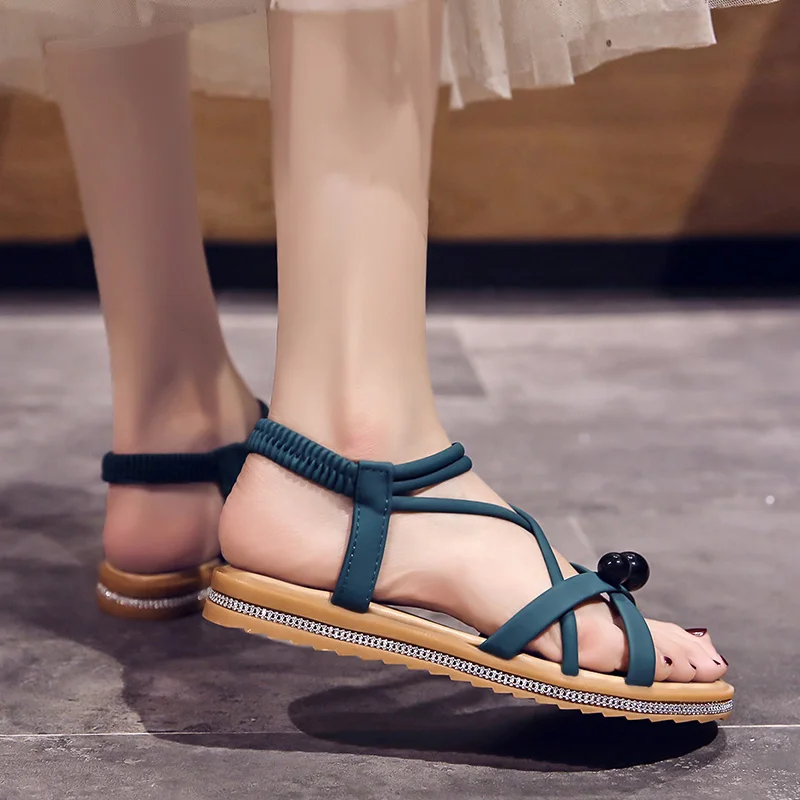 

Female Sandal 2021 Women's Ladies Shoes Summer Clear Heels Girls New Gladiator Beige Fashion Retro Low Comfort Flat Basic PU Sol