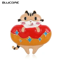 blucome kawaii swimming ring with cats shape brooches corsage gold color colorful enamel animal brooch hijab pin hat accessories